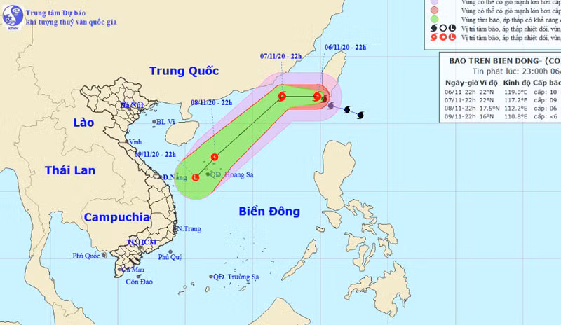 Vị trí và hướng di chuyển của bão số 11. (Nguồn: nchmf.gov.vn)