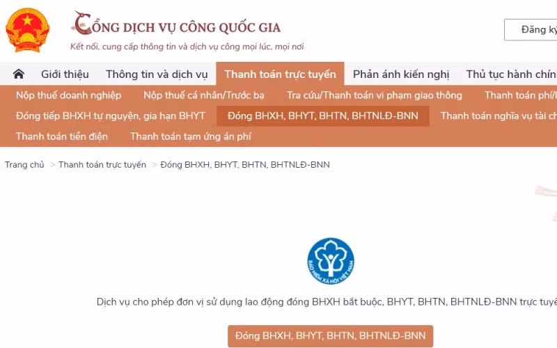 Cổng Dịch vụ công Quốc gia. (Ảnh chụp màn hình)