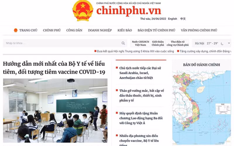 Giao diện Cổng Thông tin điện tử Chính phủ.