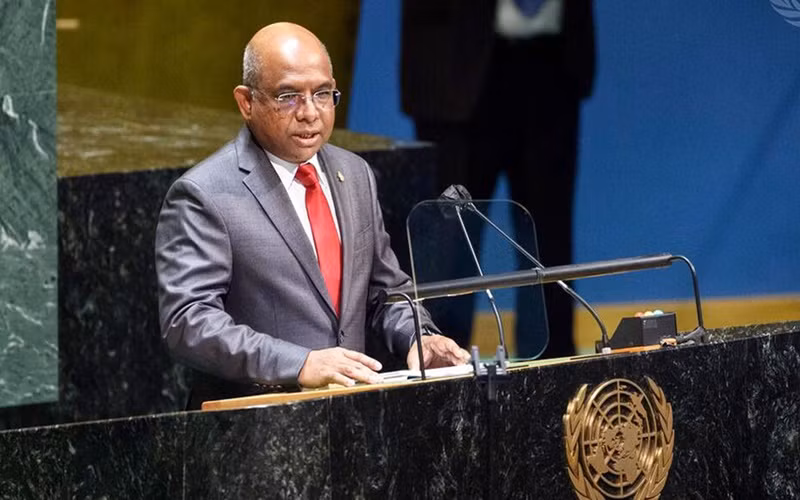 Ông Abdulla Shahid phát biểu ý kiến sau khi được bầu làm Chủ tịch khóa 76 của Đại hội đồng LHQ. (Ảnh: news.un.org)