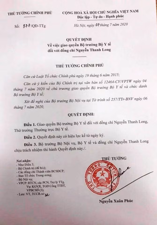 Thủ tướng giao quyền Bộ trưởng Y tế cho GS, TS Nguyễn Thanh Long -0