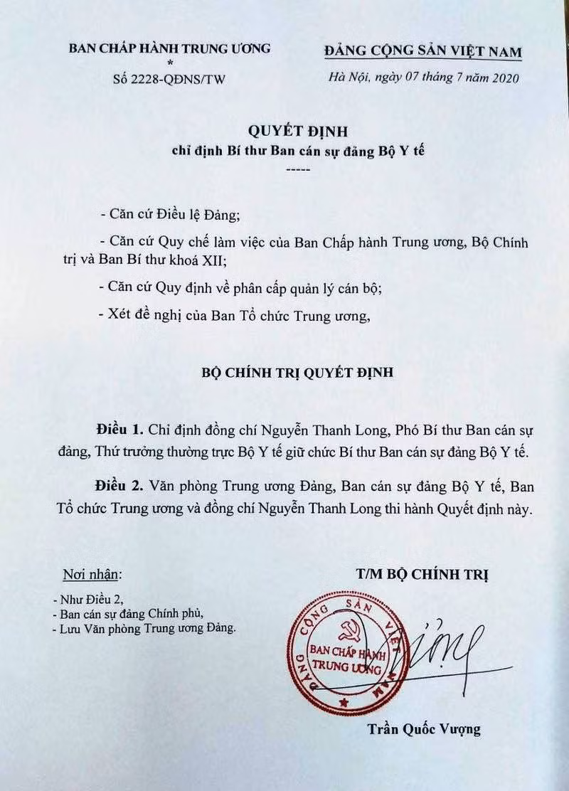 GS, TS Nguyễn Thanh Long giữ chức Bí thư Ban Cán sự Đảng, quyền Bộ trưởng Y tế -0
