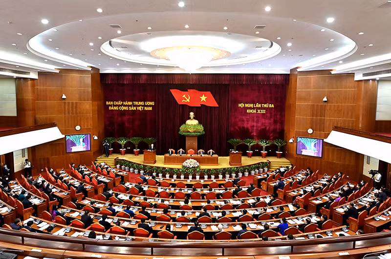 Toàn cảnh phiên khai mạc Hội nghị lần thứ 3 Ban Chấp hành Trung ương Đảng Cộng sản Việt Nam khóa XIII. (Ảnh: ĐĂNG KHOA)