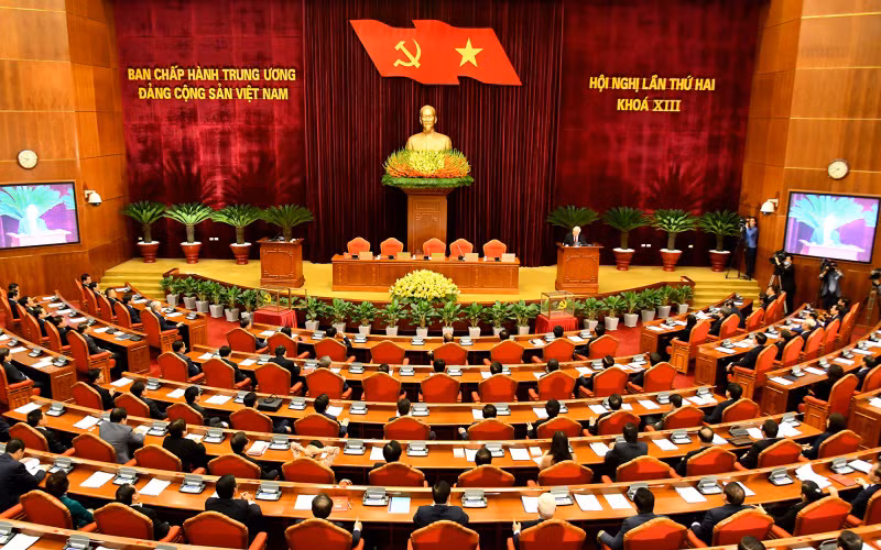 Quang cảnh bế mạc Hội nghị lần thứ hai Ban Chấp hành Trung ương Đảng Cộng sản Việt Nam khóa XIII (Ảnh: Đăng Khoa).