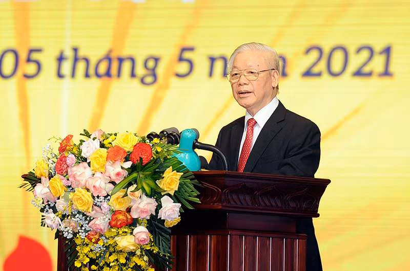 Tổng Bí thư Nguyễn Phú Trọng phát biểu tại lễ kỷ niệm. Ảnh: ĐĂNG KHOA