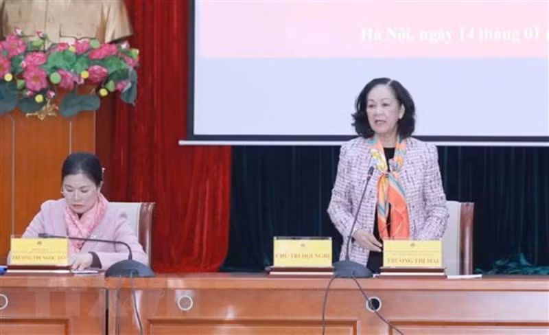 Đồng chí Trương Thị Mai, Ủy viên Bộ Chính trị, Bí thư T.Ư Đảng, Trưởng Ban Dân vận T.Ư, Chủ tịch Hội đồng chủ trì Hội nghị. (Ảnh: TTXVN)
