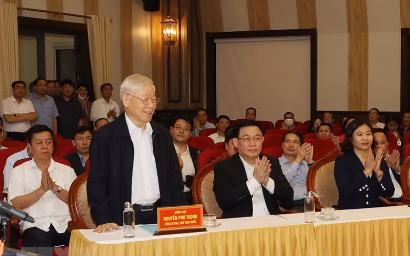 Tổng Bí thư, Chủ tịch nước Nguyễn Phú Trọng tại Hội nghị lấy ý kiến nhận xét và tín nhiệm cử tri nơi cư trú. (Ảnh: TTXVN) 
