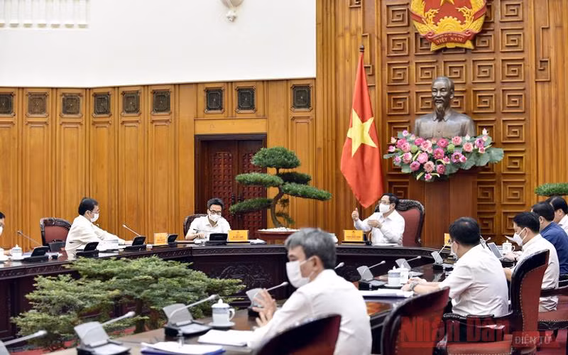 Toàn cảnh buổi làm việc của Thủ tướng Phạm Minh Chính làm việc với Bộ Khoa học và Công nghệ (Ảnh: TRẦN HẢI)