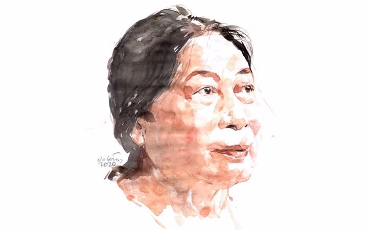 Ký họa chân dung họa sĩ Nguyễn Thị Kim Thái của họa sĩ Đỗ Hoàng Tường.