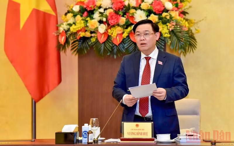 Chủ tịch Quốc hội Vương Đình Huệ phát biểu ý kiến tại hội nghị. (Ảnh: Duy Linh)