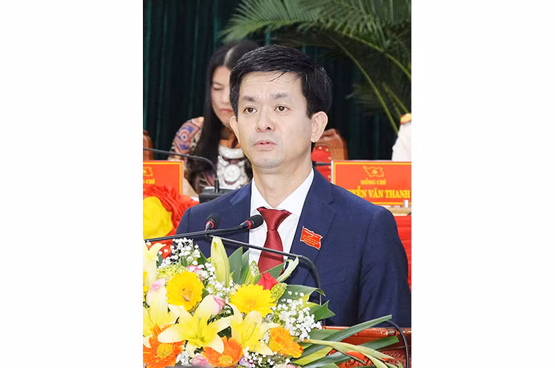Bí thư Tỉnh ủy Quảng Trị Lê Quang Tùng phát biểu tại Đại hội Đảng bộ tỉnh Quảng Trị lần thứ 17.