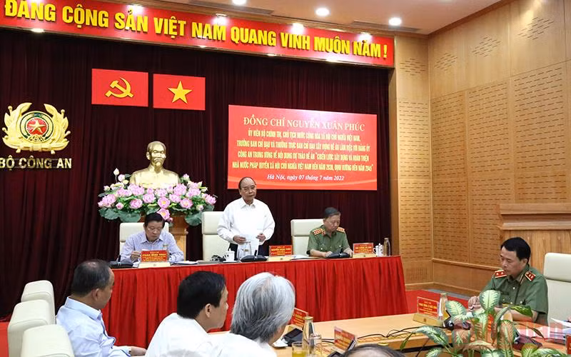 Chủ tịch nước Nguyễn Xuân Phúc phát biểu tại buổi làm việc với Đảng ủy Công an Trung ương.