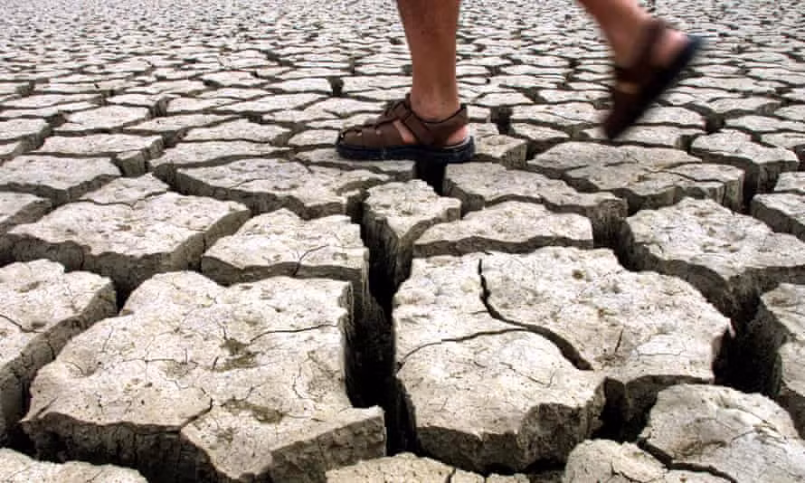 Một người đàn ông đi bộ qua hồ Jato khô cạn ở Italy. Ảnh: Reuters.