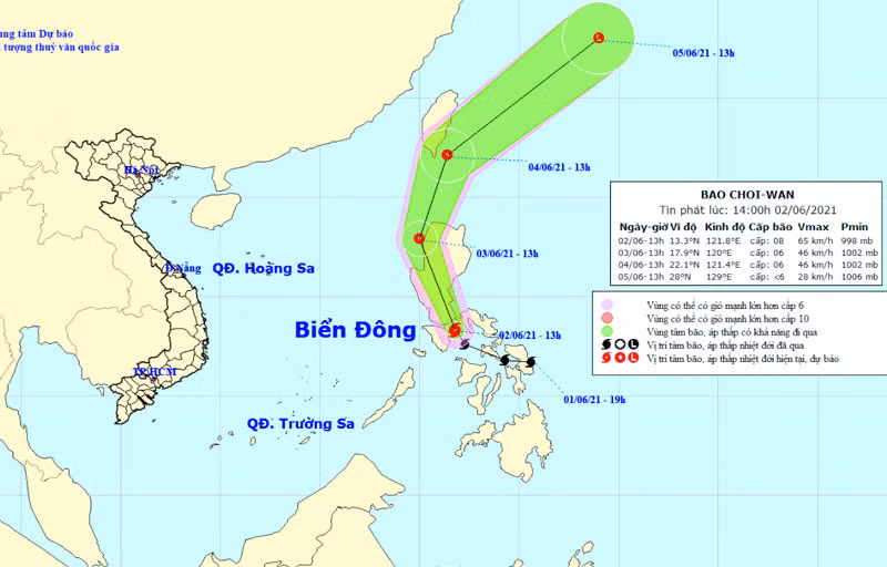 Vị trí và hướng di chuyển của bão Choi-wan. (Nguồn: nchmf.gov.vn)