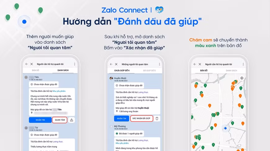 Zalo Connect là tính năng giúp người dân tìm kiếm sự giúp đỡ từ cộng đồng về lương thực, thuốc men, nhu yếu phẩm hoặc kết nối nhanh với các bác sĩ, chuyên gia y khoa để được tư vấn y tế từ xa. 