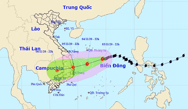 Vị trí và hướng di chuyển của bão số 10. (Nguồn: nchmf.gov.vn)