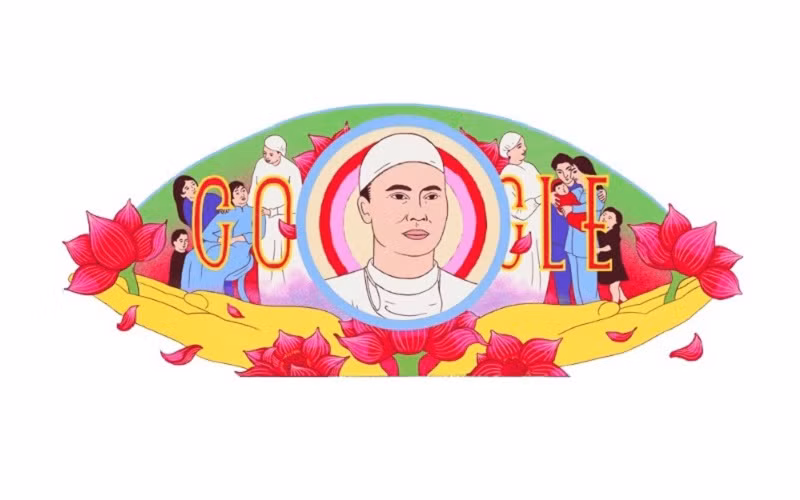 Google Doodle kỷ niệm 110 năm ngày sinh Giáo sư, Bác sĩ Tôn Thất Tùng. (Ảnh: Google)