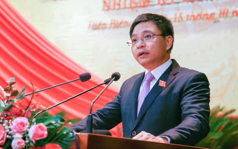 Đồng chí Nguyễn Văn Thắng, Bí thư Tỉnh ủy Điện Biên nhiệm kỳ 2020 - 2025 phát biểu tại Đại hội.