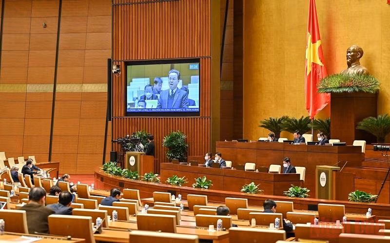 Các đại biểu Quốc hội tham dự phiên thảo luận tại điểm cầu hội trường Diên Hồng ngày 10/1. (Ảnh: LINH KHOA)