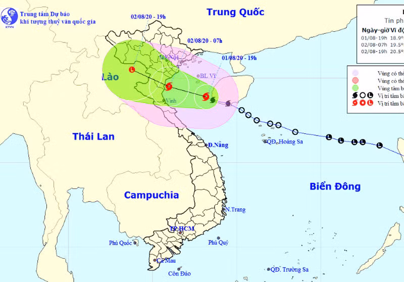 Vị trí và hướng di chuyển của bão số 2. (Nguồn: nchmf.gov.vn)
