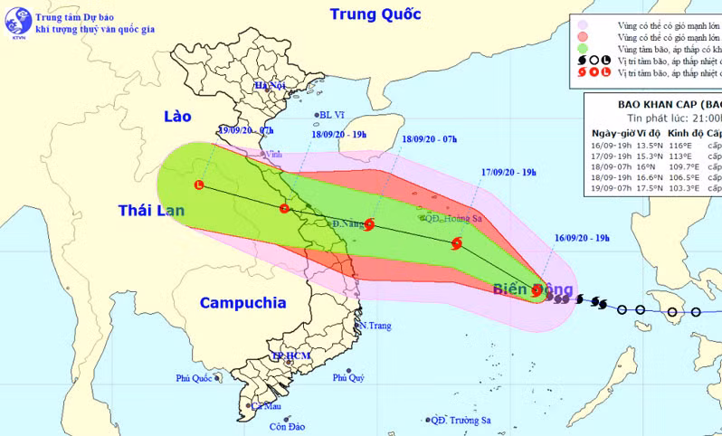 Vị trí và hướng di chuyển của bão số 5. (Nguồn: kttv.gov.vn)