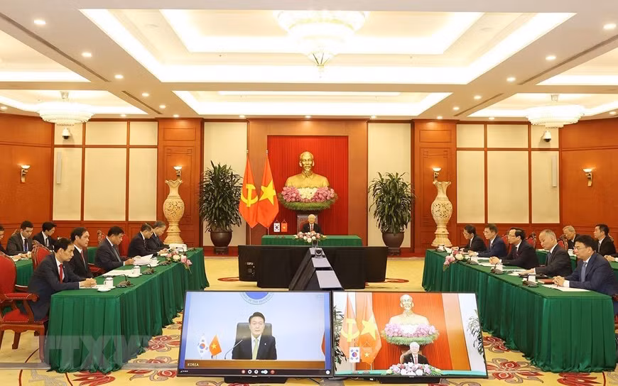 Tổng Bí thư Nguyễn Phú Trọng hội đàm trực tuyến với Tổng thống Hàn Quốc -0
