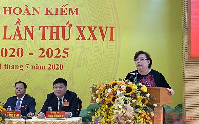 Phó Bí thư Thành ủy, Chủ tịch HĐND TP Hà Nội Nguyễn Thị Bích Ngọc phát biểu chỉ đạo Đại hội.