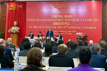 Đồng chí Lê Hoài Trung, Ủy viên Bộ Chính trị, Bộ trưởng Ngoại giao phát biểu tại buổi thông báo. (Ảnh: Nhã Nam)