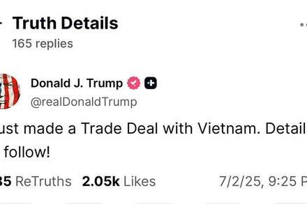 Ảnh chụp màn hình bài đăng của Tổng thống Donald Trump.