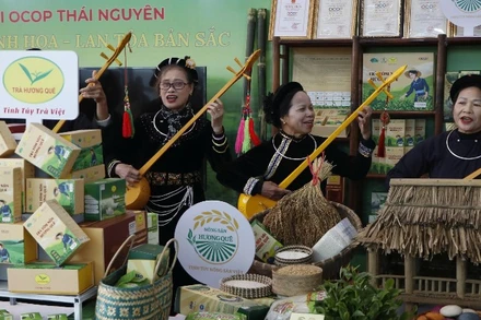 Trình diễn văn nghệ dân gian tại hội thi. (Ảnh: TUẤN SƠN)