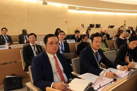 Đoàn Việt Nam tham gia khóa họp lần thứ 58 Hội đồng Nhân quyền Liên hợp quốc, tại Geneva, Thụy Sĩ. (Ảnh: TTXVN)
