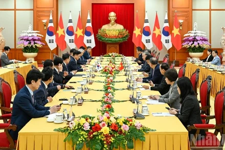 Quang cảnh cuộc hội kiến tại Trụ sở Trung ương Đảng. (Ảnh: DUY LINH)