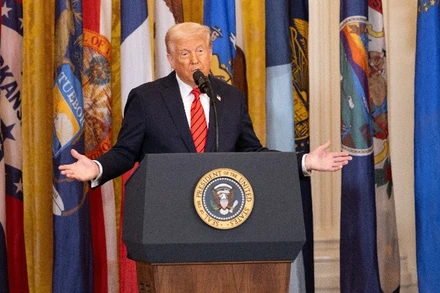 Tổng thống Mỹ Donald Trump phát biểu tại Nhà Trắng. (Ảnh: THX/TTXVN)