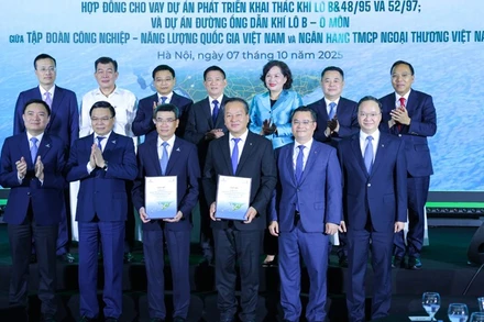 Phó Thủ tướng Hồ Đức Phớc với các đại biểu chứng kiến Lễ ký kết dự án đường ống dẫn khí lô B-Ô Môn.