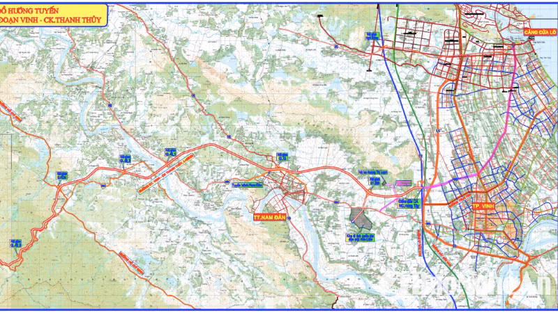 Bản đồ hướng tuyến tuyến cao tốc Vinh-Thanh Thủy.