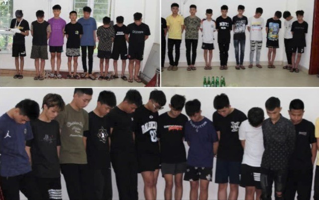 Các đối tượng trong nhóm gây rối trật tự công cộng ngày 8/6 bị bắt giữ. (Ảnh: Công an Nghệ An)