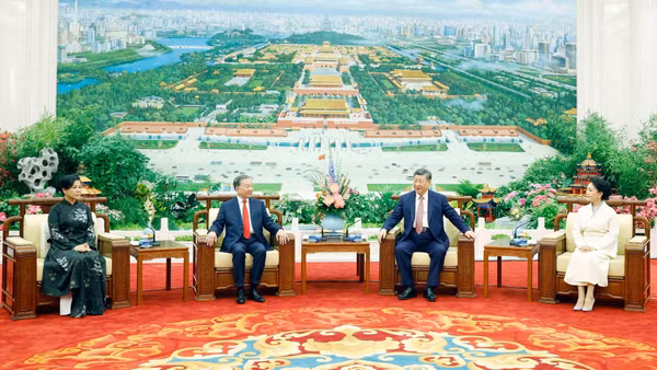 Chiều 15/4, tại Thủ đô Bắc Kinh, Tổng Bí thư, Chủ tịch nước Tô Lâm và Phu nhân cùng Tổng Bí thư, Chủ tịch nước Trung Quốc Tập Cận Bình và Phu nhân dự tiệc trà. (Ảnh: TTXVN)