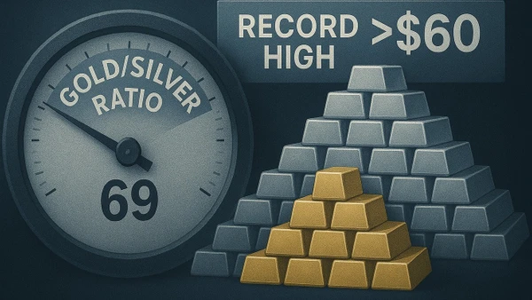 Giá bạc tiến sát 61 USD/ounce, đưa tỷ lệ vàng/bạc về mức 69 điểm. (Ảnh minh họa: kitco.com)