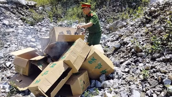 Công an xã Cán Tỷ, tỉnh Tuyên Quang tiêu hủy 10.000 quả trứng gà nhập lậu.