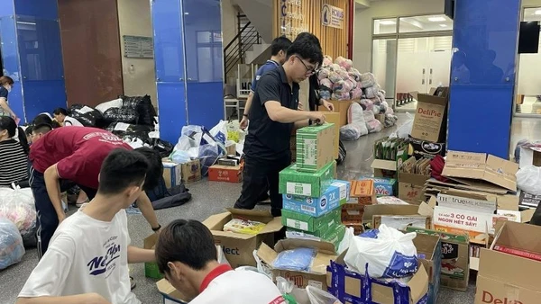 Đoàn Thanh niên, Hội sinh viên Trường đại học Khoa học tự nhiên, Đại học Quốc gia Thành phố Hồ Chí Minh tổ chức điểm tiếp nhận cứu trợ (Ảnh CTV).