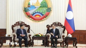 Thủ tướng Lào Sonexay Siphandone tiếp Phó Thủ tướng Nguyễn Chí Dũng. (Ảnh: Xuân Tú/TTXVN)