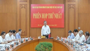 Tổng Bí thư Tô Lâm chủ trì Phiên họp thứ nhất của Ban Chỉ đạo Trung ương về hoàn thiện thể chế, pháp luật. (Ảnh ĐĂNG KHOA)
