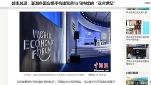 Bài viết của Hãng thông tấn Trung Quốc (Chinanews.com) với tiêu đề “Thủ tướng Việt Nam kêu gọi các nước châu Á chung tay xây dựng kỷ nguyên châu Á phồn vinh và bền vững”. (Ảnh: TTXVN)