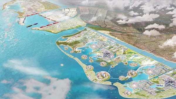 Phối cảnh Khu kinh tế biển Ninh Cơ nhìn từ trên cao. (Ảnh NGỌC THUẬT)