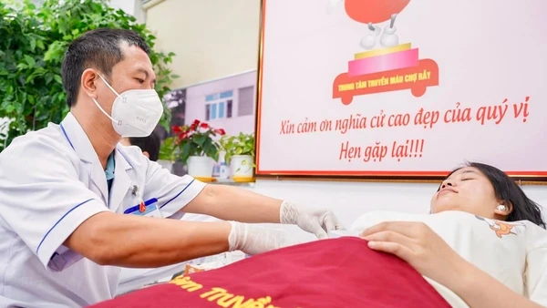 Điểm tiếp nhận máu tại Trung tâm Truyền máu Chợ Rẫy. (Bệnh viện cung cấp)