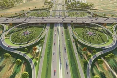 Phối cảnh nút giao đại lộ Thăng Long, một trong 8 nút giao liên thông của Dự án đường Vành đai 4 - Vùng Thủ đô.