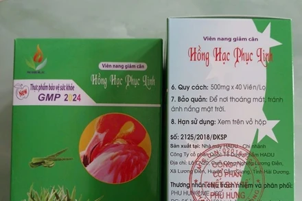 Sản phẩm Hồng Hạc Phục Linh phát hiện có chứa chất cấm nguy hại cho sức khỏe. (Ảnh: Cục An toàn thực phẩm)