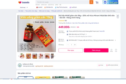 Hình ảnh quảng cáo sản phẩm viên uống giảm cân 15kg trên Lazada. (Ảnh: VFA)