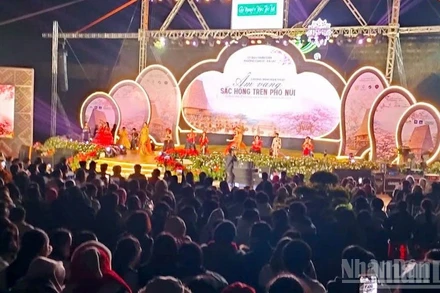 Chương trình nghệ thuật “Âm vang sắc hồng trên phố núi” thu hút đông đảo người dân địa phương và du khách.