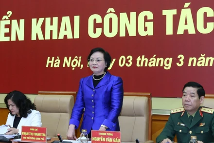 Bí thư Trung ương Đảng, Phó Thủ tướng Chính phủ Phạm Thị Thanh Trà, Trưởng Ban Chỉ đạo quốc gia về tìm kiếm, quy tập và xác định danh tính hài cốt liệt sĩ chủ trì hội nghị